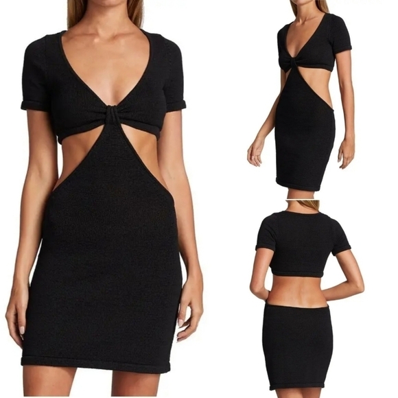 New Cult Gaia Billie Signature Cutout Detail Knit Black Mini Dress NWT Large - Picture 7 of 16